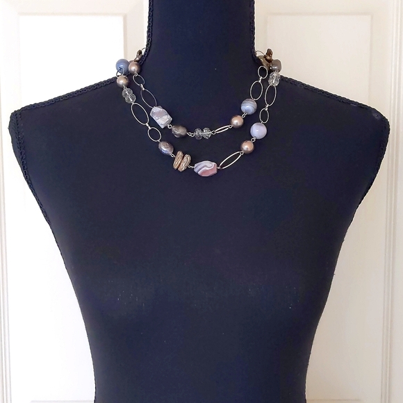 NWOT. Multiple Shapes/Colors/Materials Chained Necklace. - Picture 2 of 4